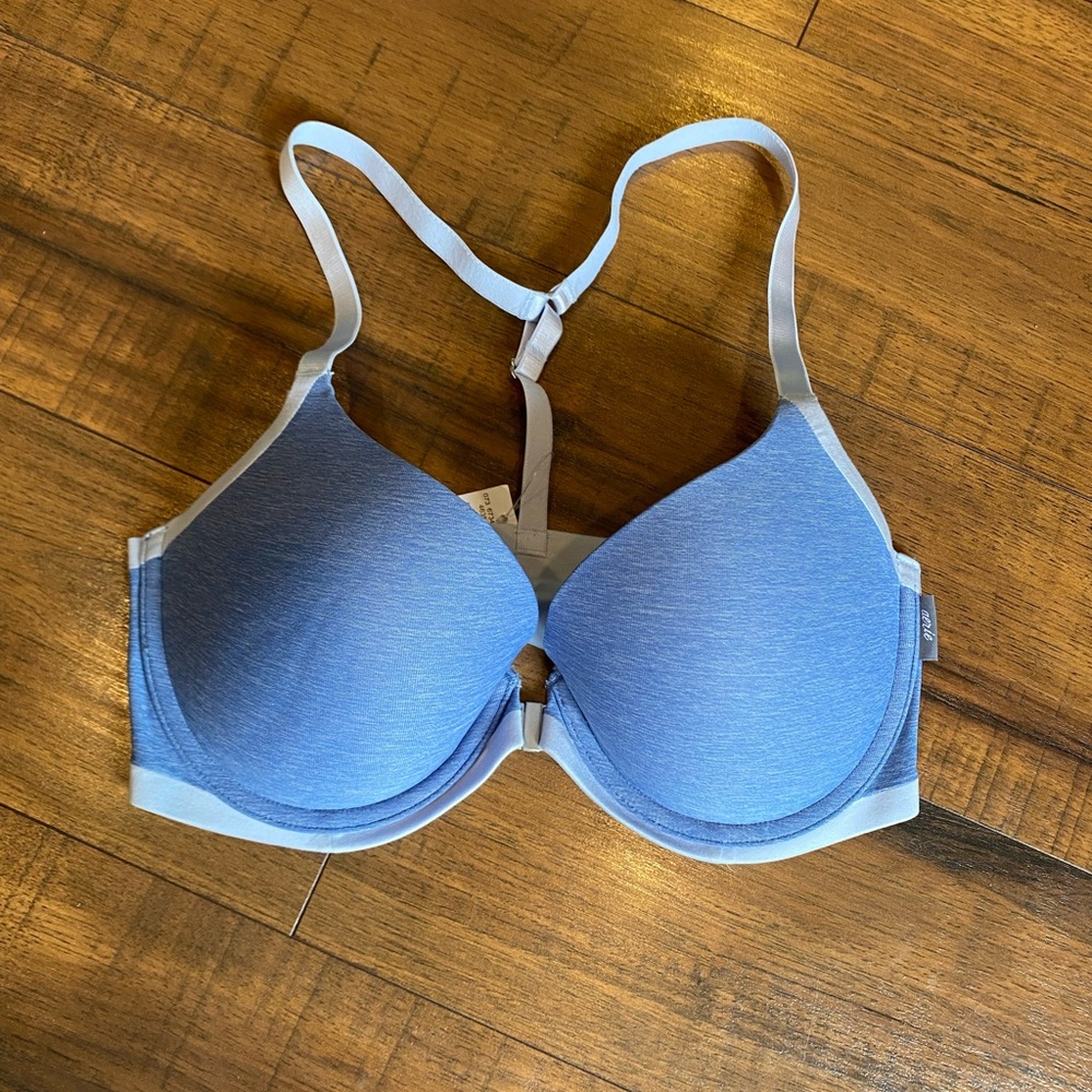 Aerie Size 34DPerky Push Up Demi BluePadded Underwire Bra Front Clasp Racerback - Picture 1 of 7